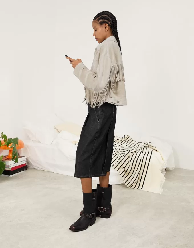 Faux suede jacket with fringing