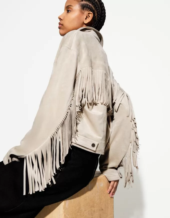 Faux suede jacket with fringing