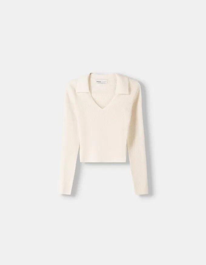 Fitted polo collar sweater