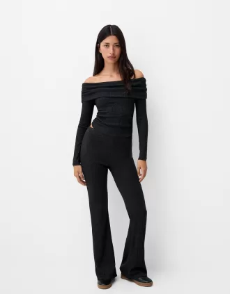 Flared ribbed culottes