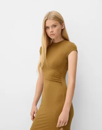 Gathered maxi dress with a side slit