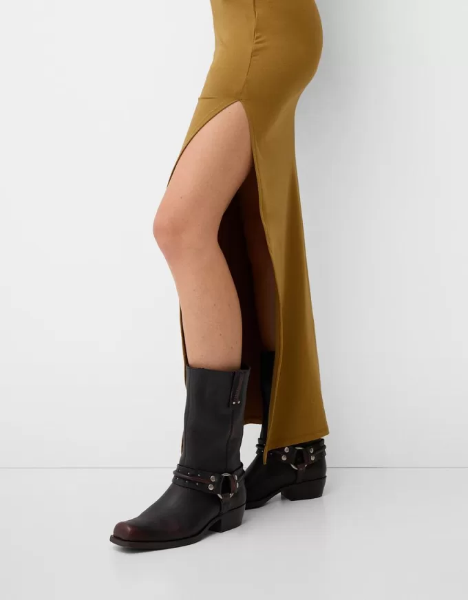 Gathered maxi dress with a side slit Gathered maxi dress with a side slit