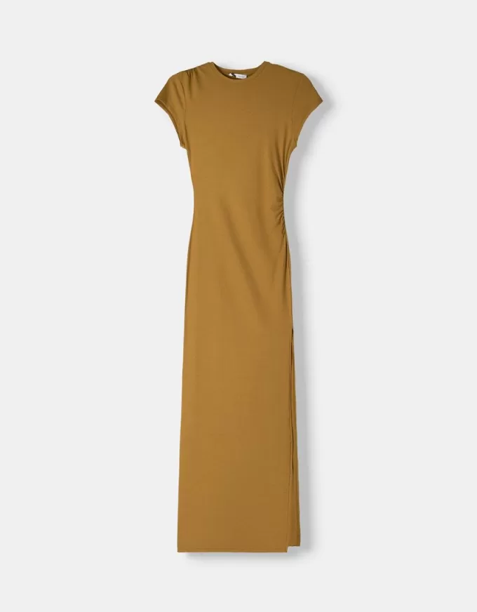 Gathered maxi dress with a side slit Gathered maxi dress with a side slit