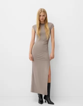 Gathered maxi dress with a side slit