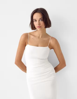 Gathered midi dress with straps