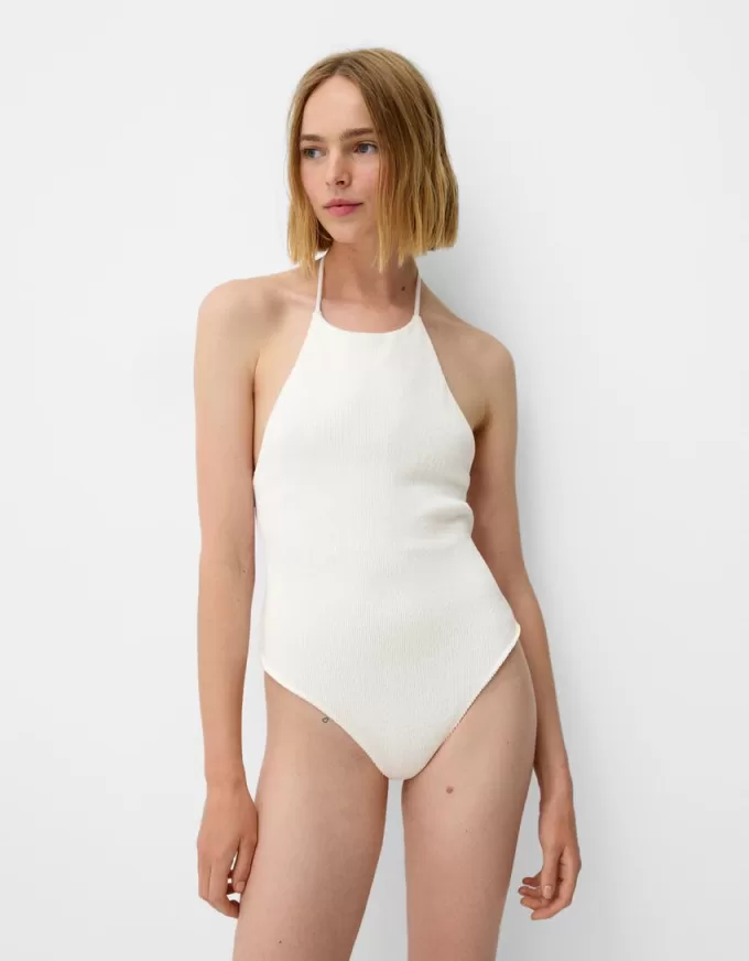Halter bodysuit with open back