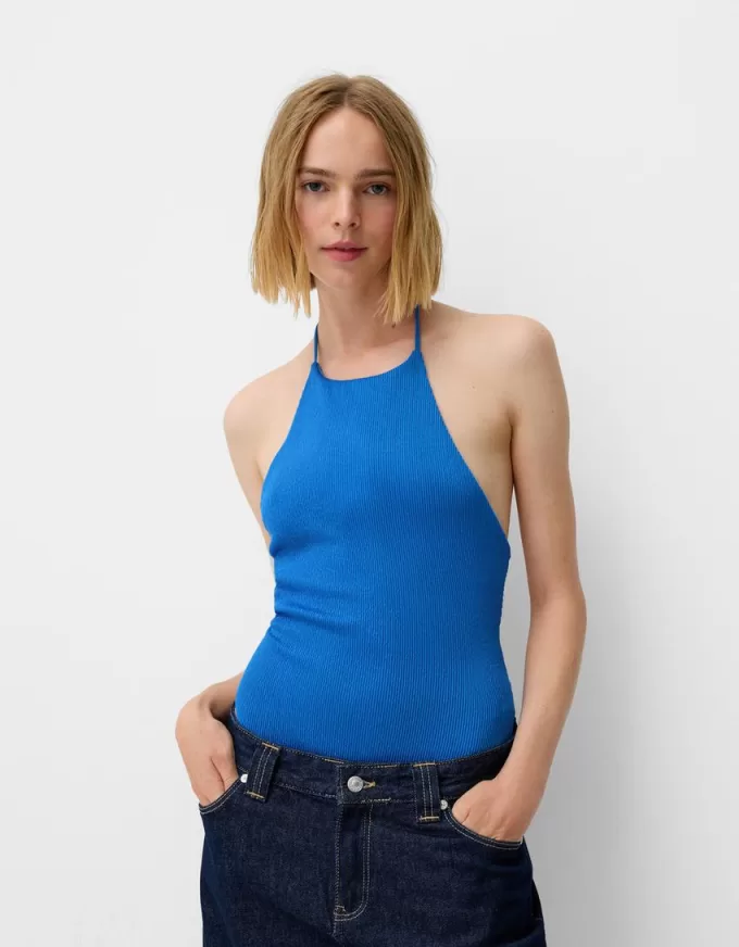 Halter bodysuit with open back