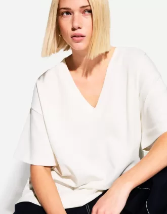 Heavy cotton V-neck short sleeve T-shirt