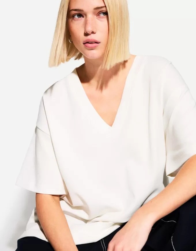 Heavy cotton V-neck short sleeve T-shirt