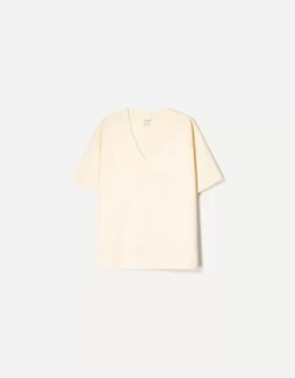 Heavy cotton V-neck short sleeve T-shirt