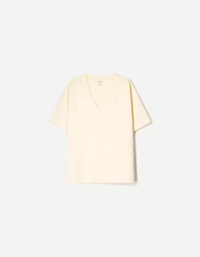 Heavy cotton V-neck short sleeve T-shirt