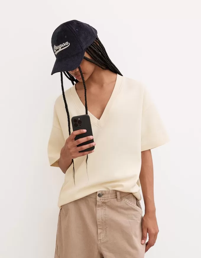 Heavy cotton V-neck short sleeve T-shirt