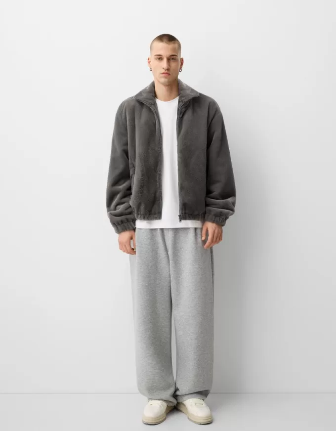 High neck faux fur jacket with zipper High neck faux fur jacket with zipper