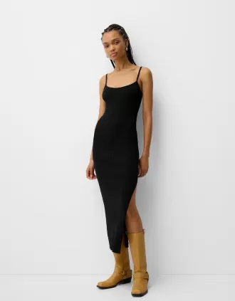 Knit midi dress with beading