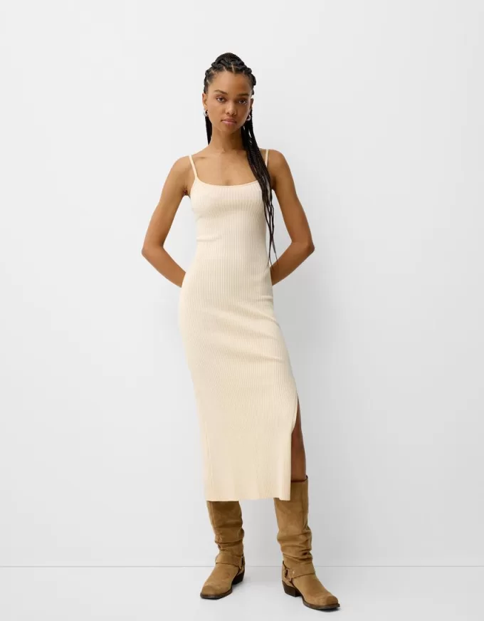 Knit midi dress with beading Knit midi dress with beading