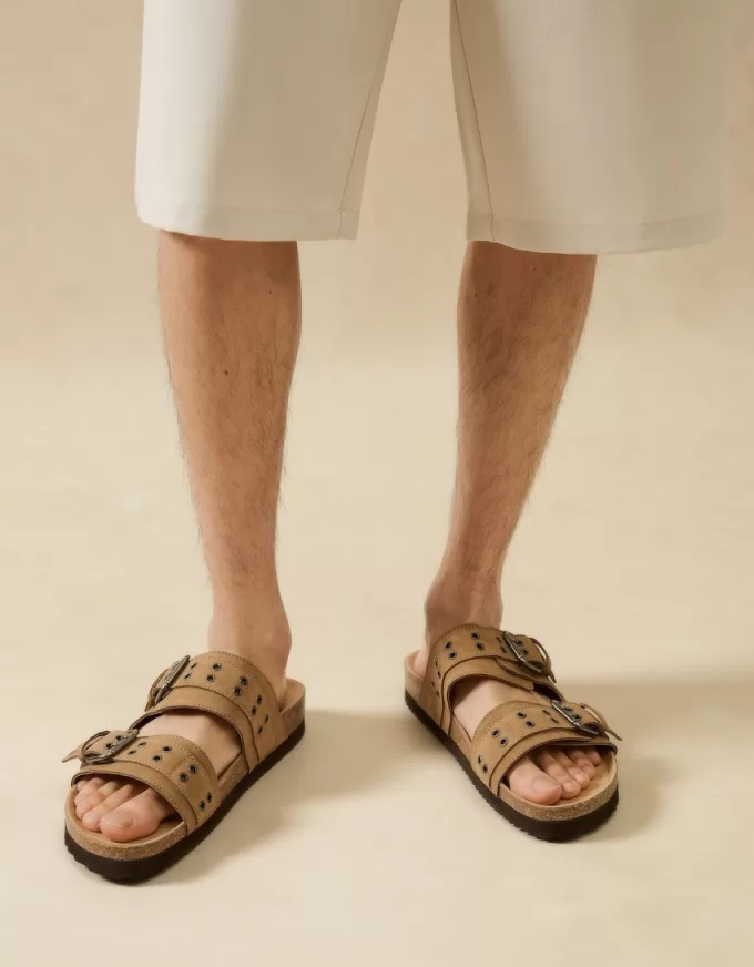 LEATHER buckled flat slider sandals LEATHER buckled flat slider sandals