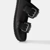 LEATHER buckled flat slider sandals LEATHER buckled flat slider sandals