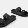 LEATHER buckled flat slider sandals LEATHER buckled flat slider sandals