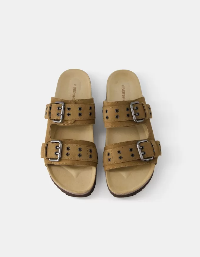 LEATHER buckled flat slider sandals LEATHER buckled flat slider sandals