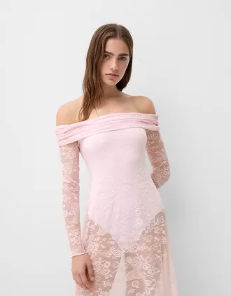 Lace Bardot neckline Disney Bambi midi dress