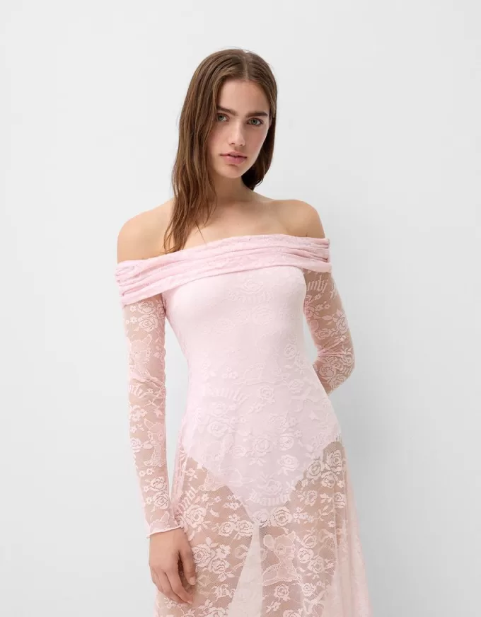 Lace Bardot neckline Disney Bambi midi dress Lace Bardot neckline Disney Bambi midi dress