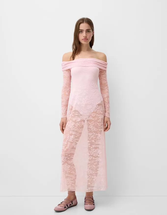 Lace Bardot neckline Disney Bambi midi dress Lace Bardot neckline Disney Bambi midi dress