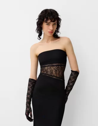 Lace bandeau neckline maxi dress