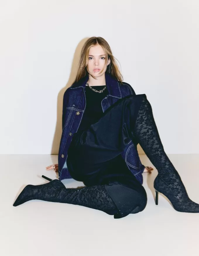 Lace high-heel knee-high boots Lace high-heel knee-high boots