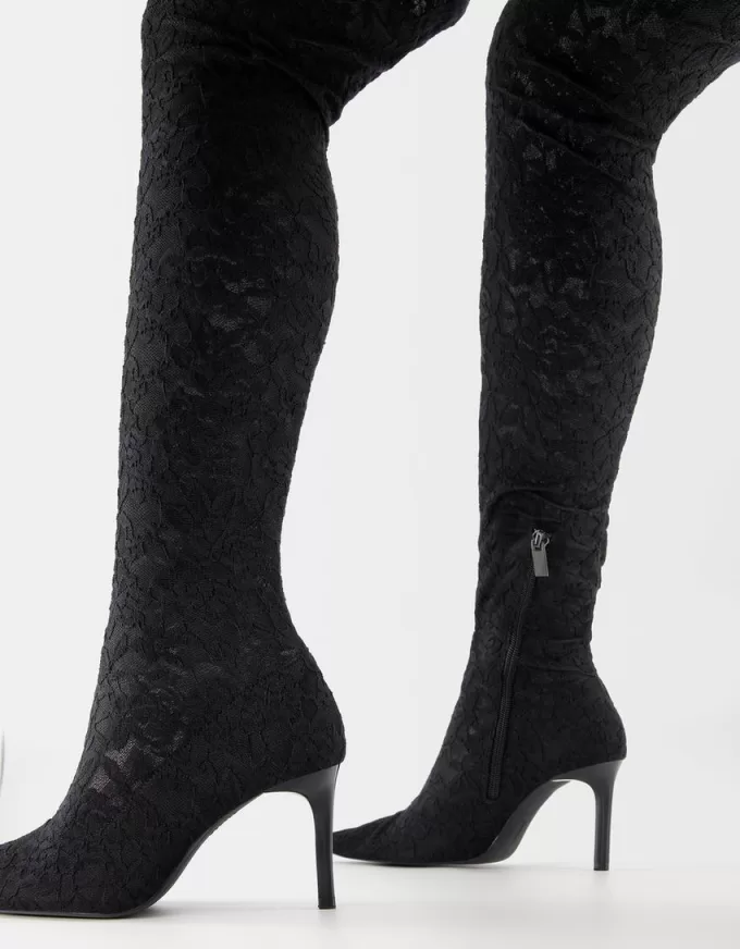 Lace high-heel knee-high boots Lace high-heel knee-high boots