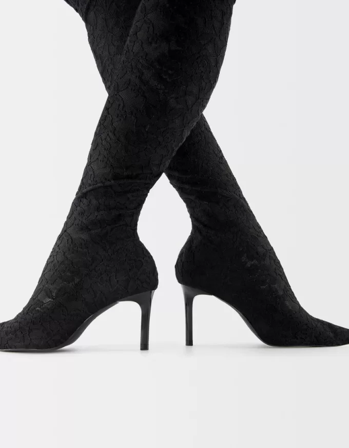 Lace high-heel knee-high boots Lace high-heel knee-high boots