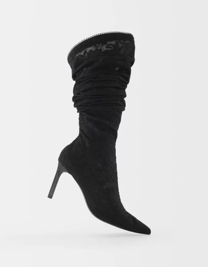 Lace high-heel knee-high boots Lace high-heel knee-high boots