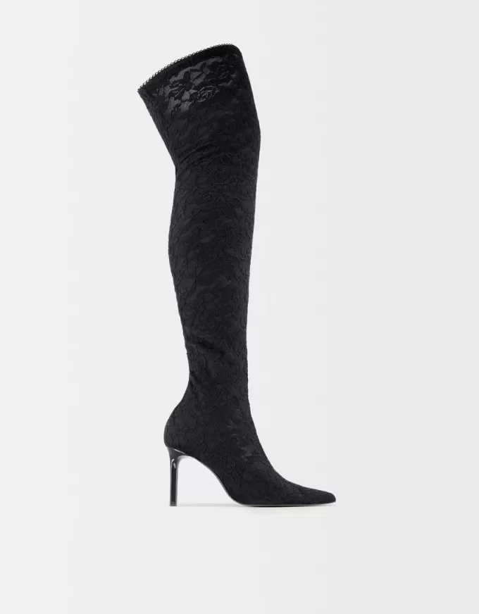 Lace high-heel knee-high boots Lace high-heel knee-high boots