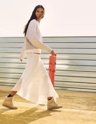 Lace-trimmed midi skirt