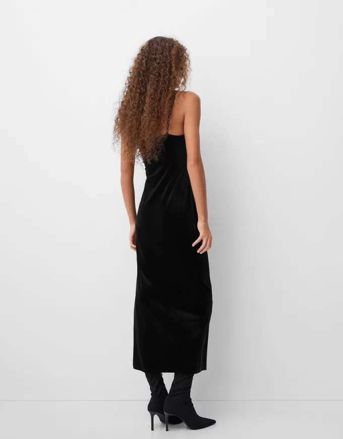 Lace-trimmed velvet midi dress Lace-trimmed velvet midi dress