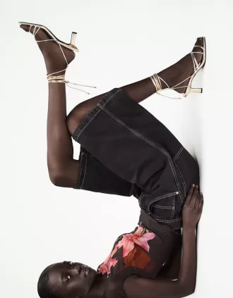 Lace-up kitten-heel sandals