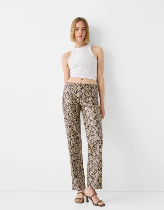 Leather effect animal print pants