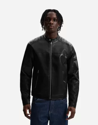 Leather effect biker jacket with zippers