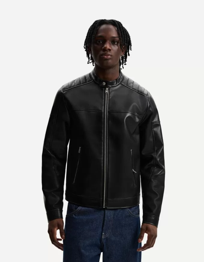 Leather effect biker jacket with zippers Leather effect biker jacket with zippers