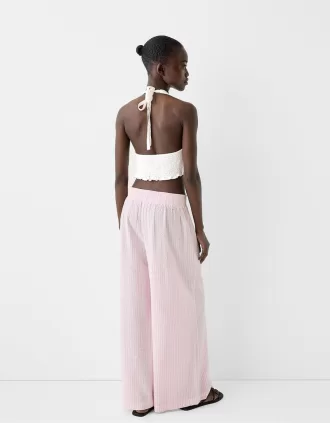 Linen blend halterneck crop top