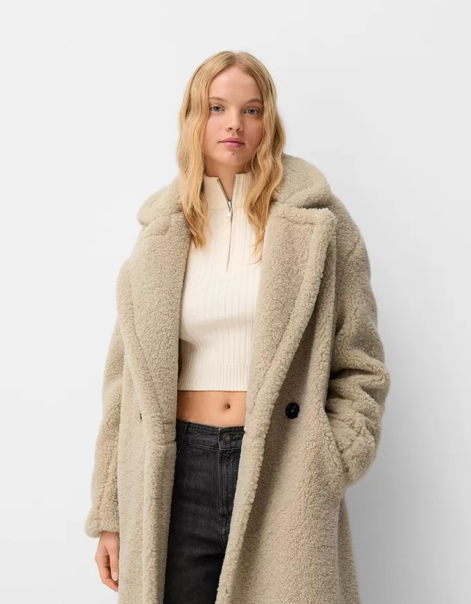 Long faux shearling coat