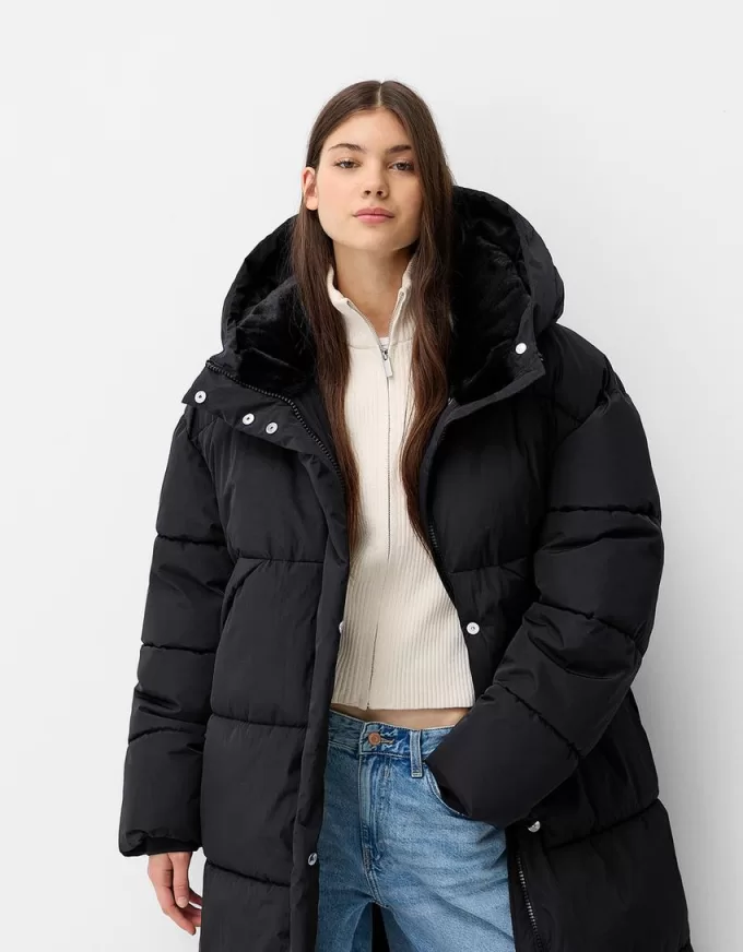 Long puffer coat with hood Long puffer coat with hood