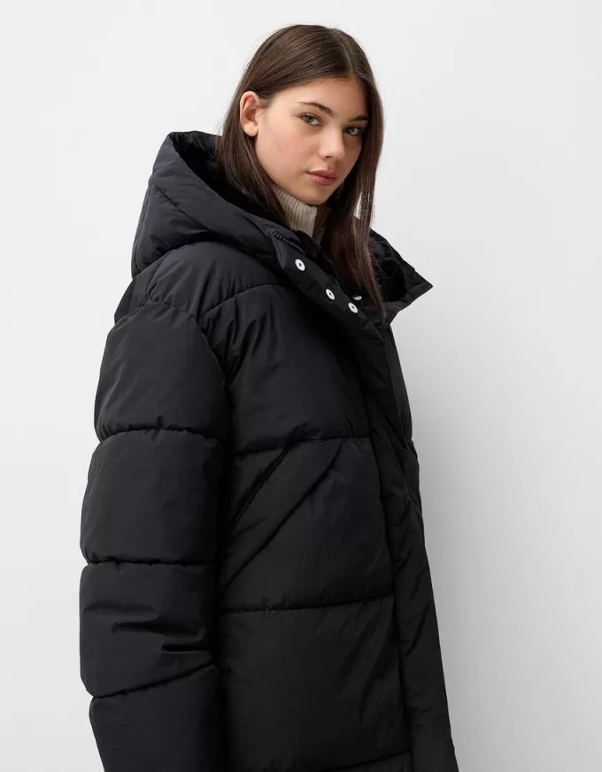 Long puffer coat with hood Long puffer coat with hood