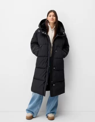 Long puffer coat with hood