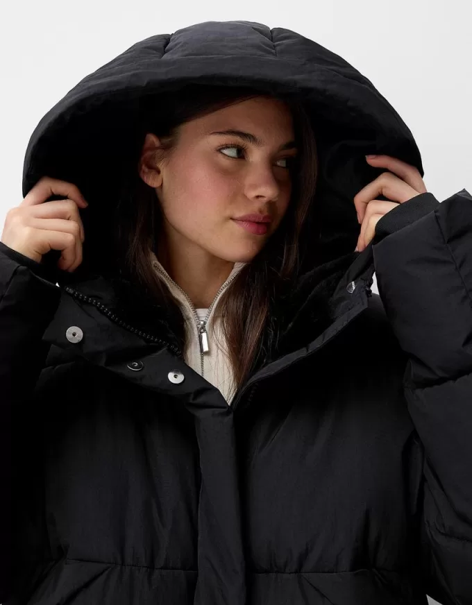 Long puffer coat with hood Long puffer coat with hood