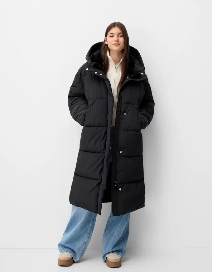 Long puffer coat with hood Long puffer coat with hood
