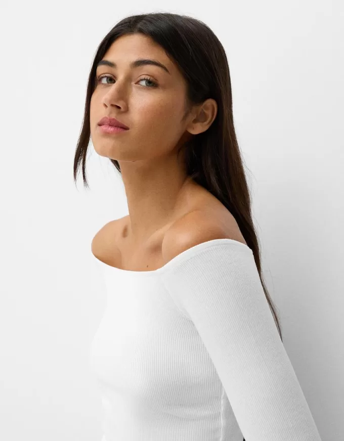 Long sleeve Bardot neckline T-shirt Long sleeve Bardot neckline T-shirt