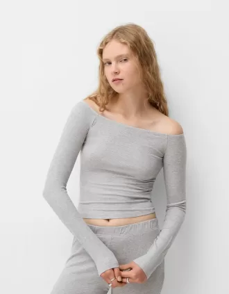 Long sleeve Bardot neckline T-shirt