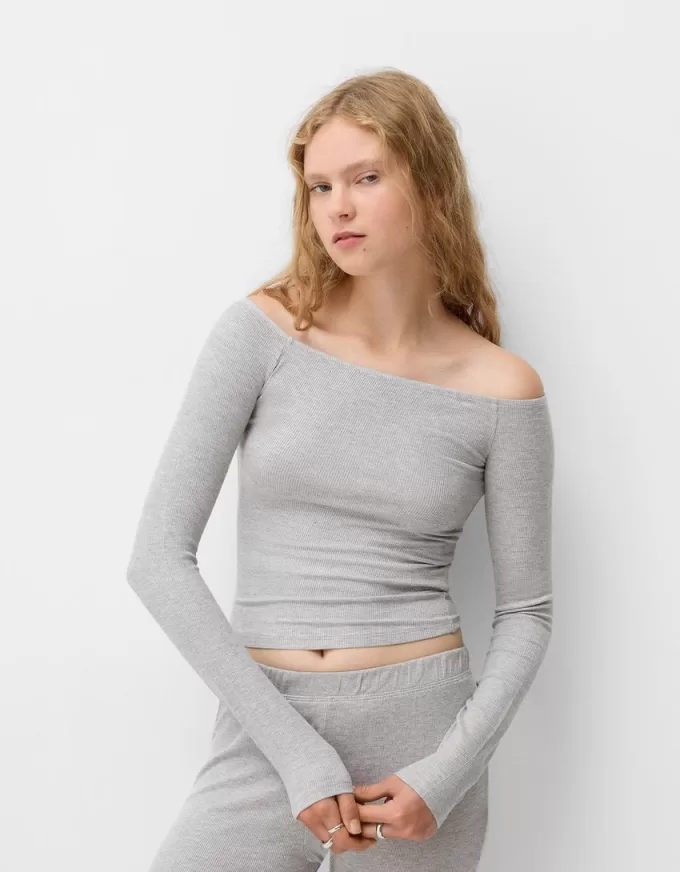 Long sleeve Bardot neckline T-shirt Long sleeve Bardot neckline T-shirt