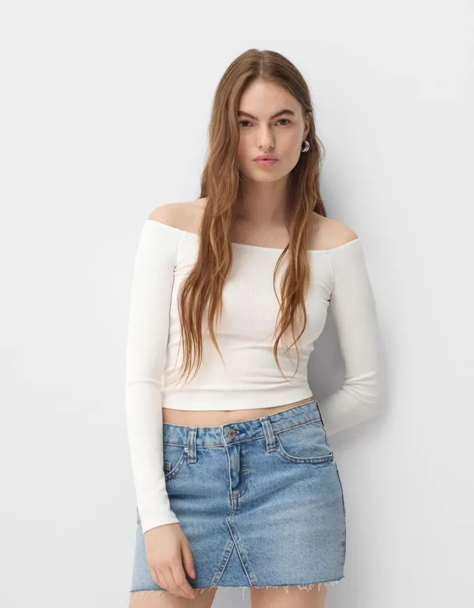 Long sleeve Bardot neckline T-shirt Long sleeve Bardot neckline T-shirt