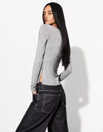 Long sleeve T-shirt with gathered detail